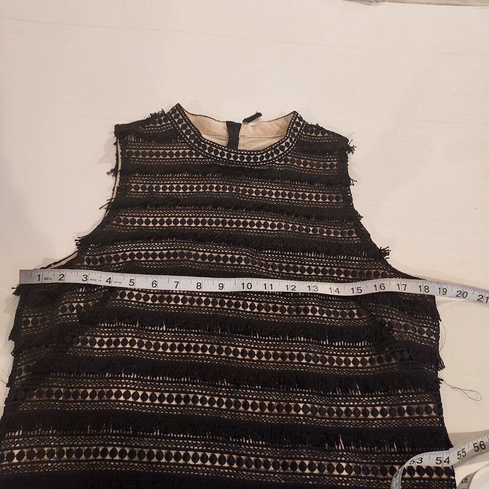 J Crew Black & Nude Fringe Lace Sleeveless Dress Size 10 - Picture 6 of 8